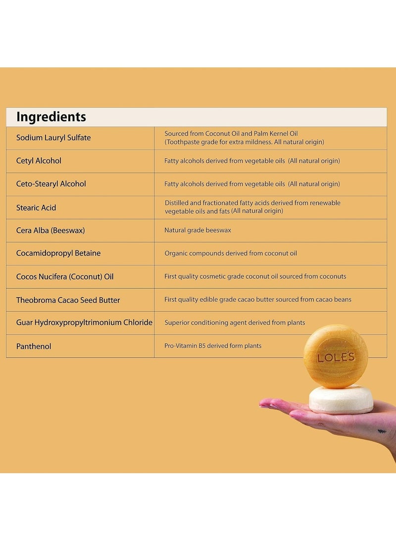 LOLE'S Shampoo Bar and Conditioner 2in1 with Coconut Oil for Volume & Strength, Moisturizes & Cleans Scalp, Travel Shampoo, Silicone Free, 100g - Image 4