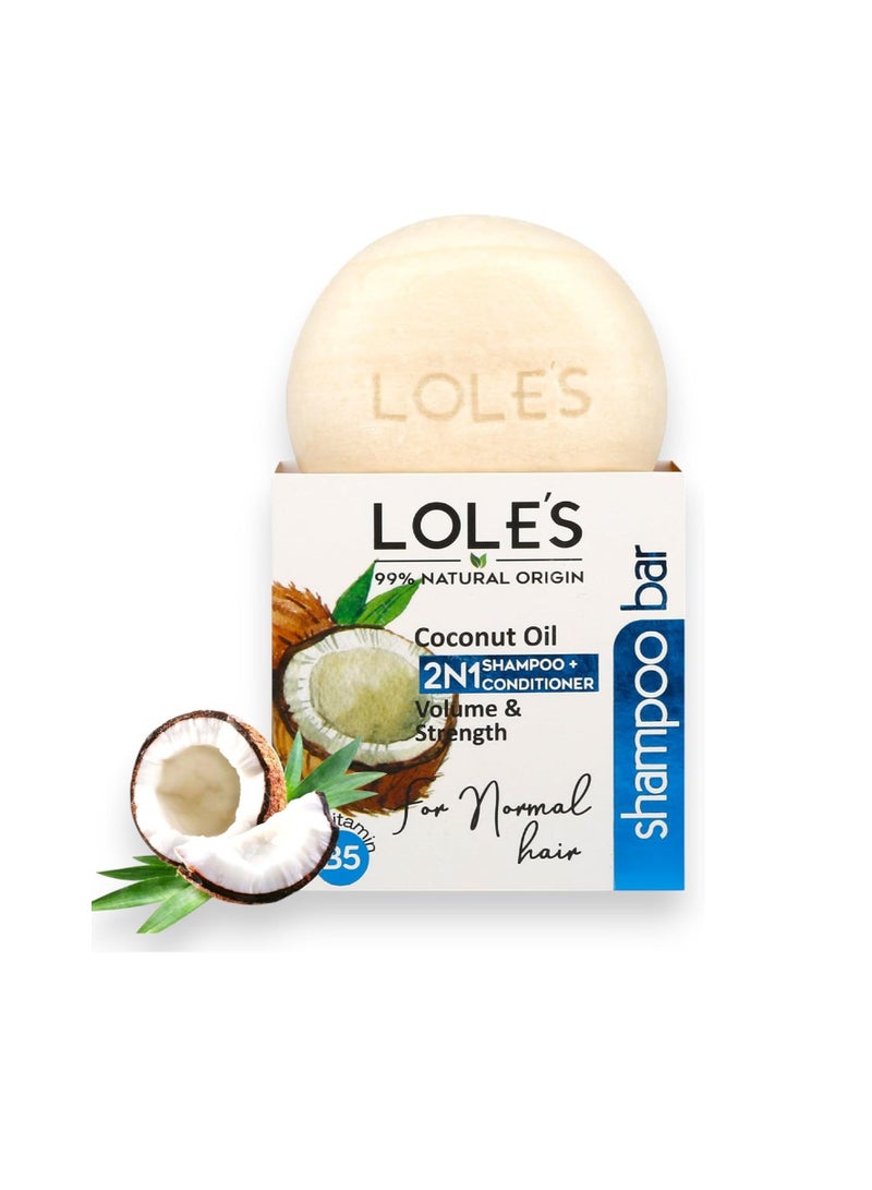 LOLE'S Shampoo Bar and Conditioner 2in1 with Coconut Oil for Volume & Strength, Moisturizes & Cleans Scalp, Travel Shampoo, Silicone Free, 100g - Image 1
