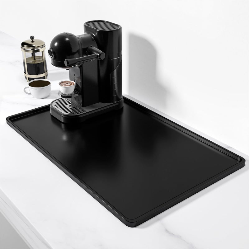 Rnivvi Silicone Coffee Mat, 12" x 19" Waterproof Raised Edge Coffee Bar Mats for Espresso Machine Station Accessories, Heat Resistant Dish Drying Pad for Kitchen Counter, Rubber Bar Decor Pad, Black - Image 1