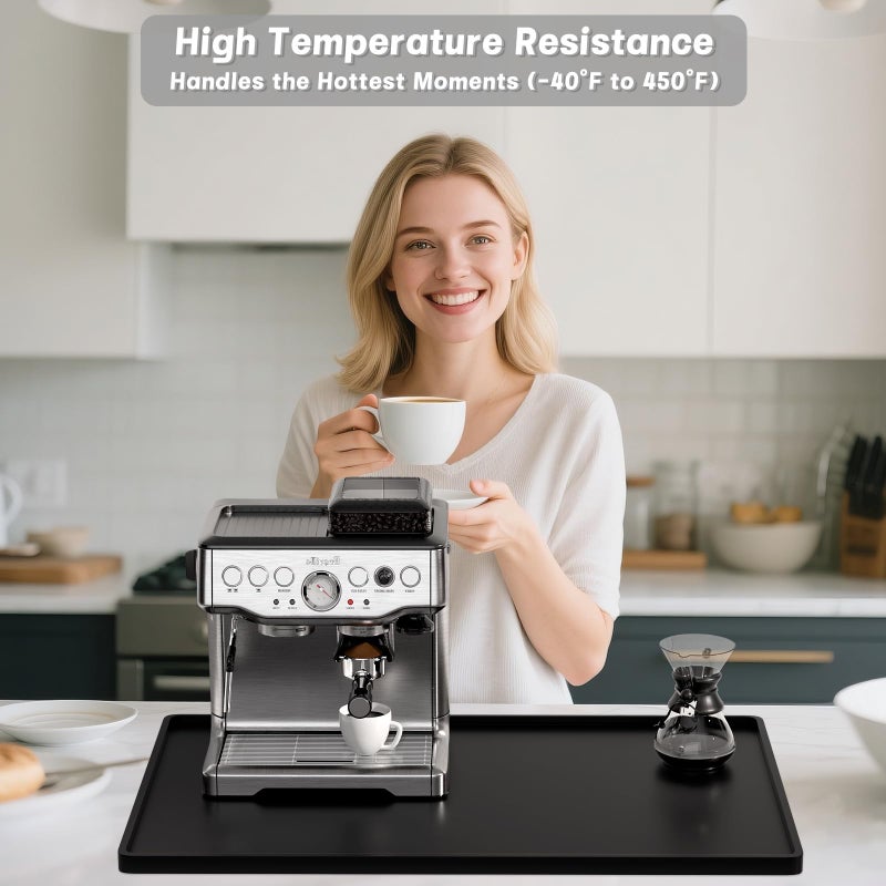 Rnivvi Silicone Coffee Mat, 12" x 19" Waterproof Raised Edge Coffee Bar Mats for Espresso Machine Station Accessories, Heat Resistant Dish Drying Pad for Kitchen Counter, Rubber Bar Decor Pad, Black - Image 2
