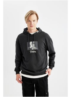 Man Boxy Fit Hooded Long Sleeve Knitted Sweat Shirt