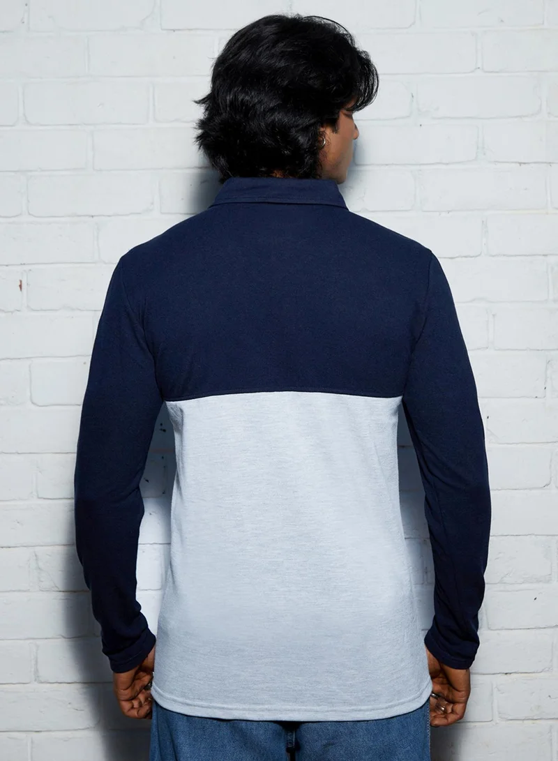 Campus Sutra Men's Navy Blue & Light Grey Contrast Panel Shirt