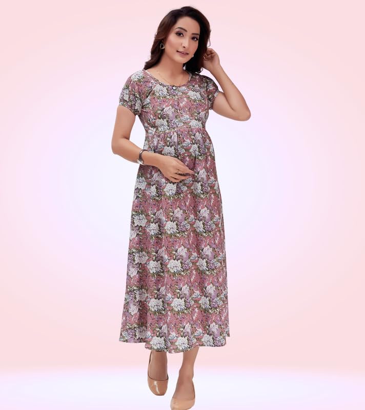 RITIJYA Feeding Kurtis for Women with Zip | Maternity Gown Pregnancy Dress in Poly Viscose for Nursing Mothers | Maternity Wear Feeding Dress Tops(4XL, Pink, 9025_48) - Image 5