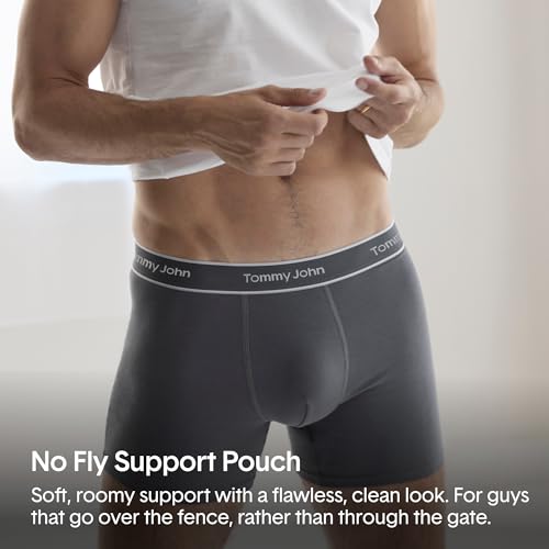 Tommy John Men's Essential Cool Cotton Stretch Boxer Brief Underwear - 6" 3-Pack, Breathable, Moisture-Wicking, Support Pouch (Black/Turbulence/Dress Blues, Medium) - Image 3