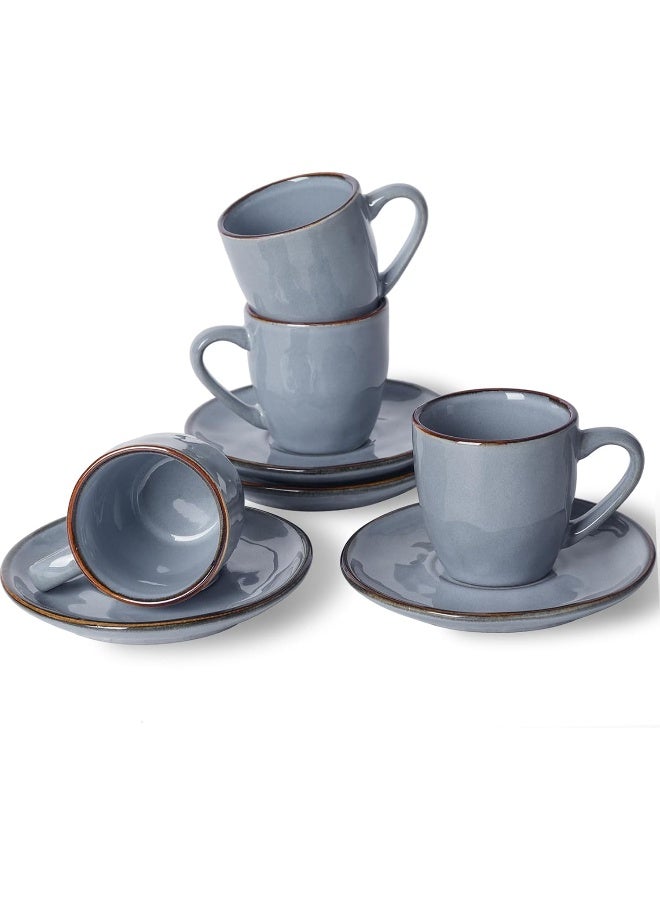 Famiware Ocean 4 Piece Set Stoneware Espresso Cups with Saucers, 3.34oz Espresso Cup Set, Perfect for Espresso and Macchiato, Microwave & Dishwasher Safe, Blue - Image 1