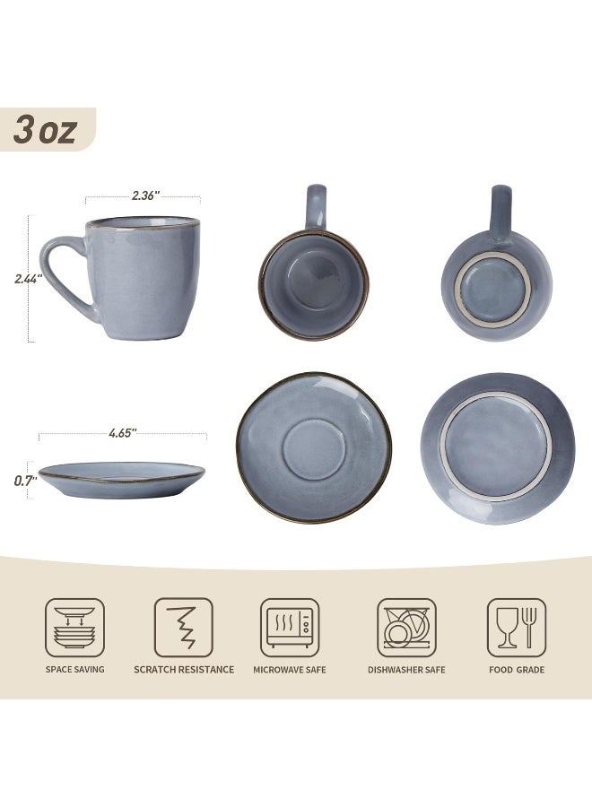 Famiware Ocean 4 Piece Set Stoneware Espresso Cups with Saucers, 3.34oz Espresso Cup Set, Perfect for Espresso and Macchiato, Microwave & Dishwasher Safe, Blue - Image 4