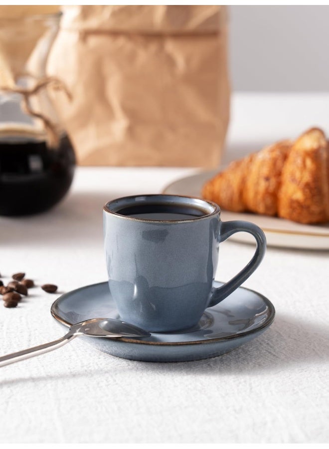 Famiware Ocean 4 Piece Set Stoneware Espresso Cups with Saucers, 3.34oz Espresso Cup Set, Perfect for Espresso and Macchiato, Microwave & Dishwasher Safe, Blue - Image 3