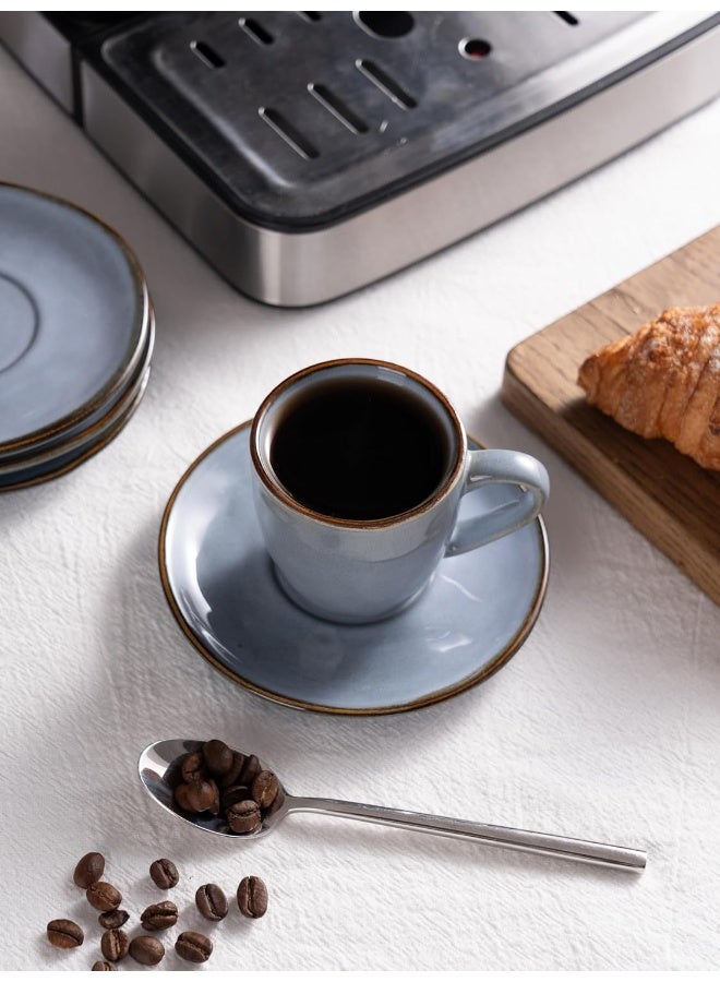 Famiware Ocean 4 Piece Set Stoneware Espresso Cups with Saucers, 3.34oz Espresso Cup Set, Perfect for Espresso and Macchiato, Microwave & Dishwasher Safe, Blue - Image 2