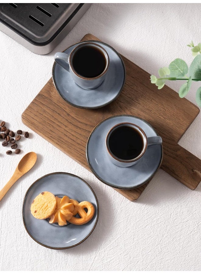 Famiware Ocean 4 Piece Set Stoneware Espresso Cups with Saucers, 3.34oz Espresso Cup Set, Perfect for Espresso and Macchiato, Microwave & Dishwasher Safe, Blue - Image 5