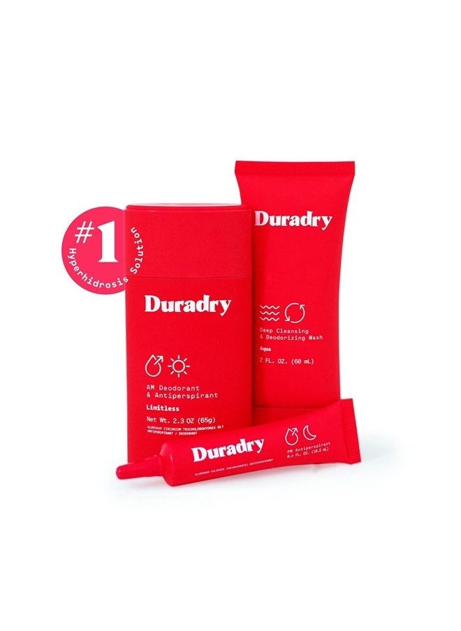 duradry 3-Step Protection System - AM Deodorant, PM Antiperspirant Gel, Deep Cleansing & Deodorizing Body Wash, Prescription Strength Antiperspirant Deodorants Specially Formulated For Excessive Sweat  - Image 1