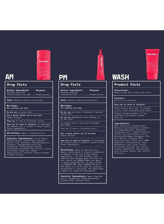 duradry 3-Step Protection System - AM Deodorant, PM Antiperspirant Gel, Deep Cleansing & Deodorizing Body Wash, Prescription Strength Antiperspirant Deodorants Specially Formulated For Excessive Sweat  - Image 2