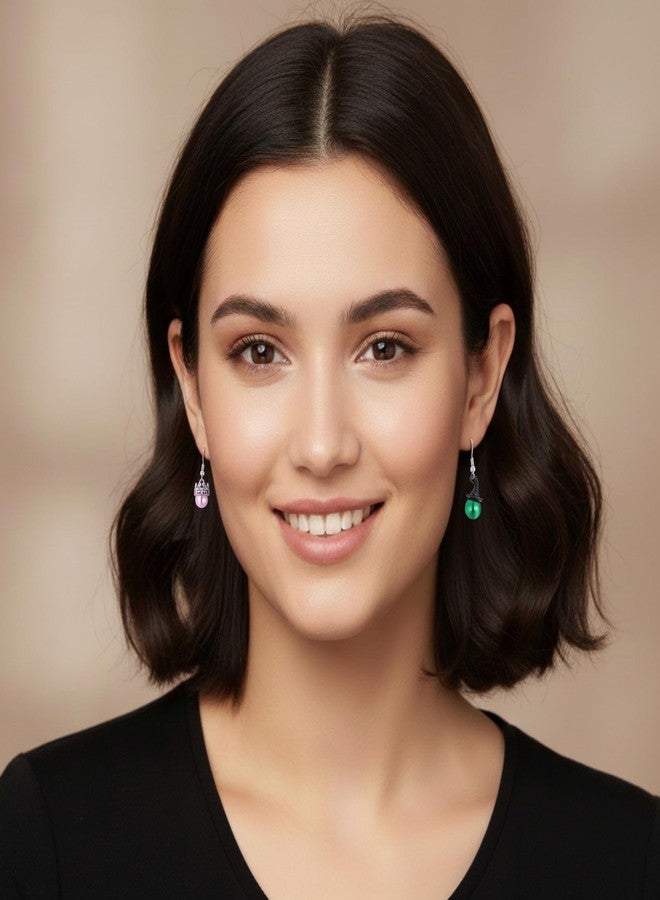 ميكسجوي أقراط لؤلؤية بتصميم أميرة ساحرة للنساء - أقراط لؤلؤية خضراء على شكل قبعة ساحرة لطيفة للهالوين وأقراط على شكل تاج أميرة وردي، هدية مجوهرات تنكرية ممتعة لمحبي السحر، وحفلات الأزياء التنكرية - Image 3