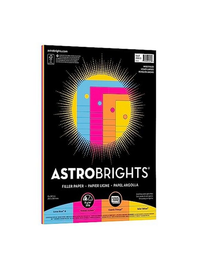 Astrobrights ورق تعبئة 8" × 10 1/2" مسطر 20 رطل معتمد من FSC ألوان متنوعة عبوة من 100 ورقة - Image 1
