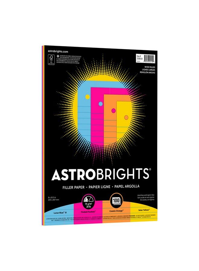 Astrobrights ورق تعبئة 8" × 10 1/2" مسطر 20 رطل معتمد من FSC ألوان متنوعة عبوة من 100 ورقة - Image 2