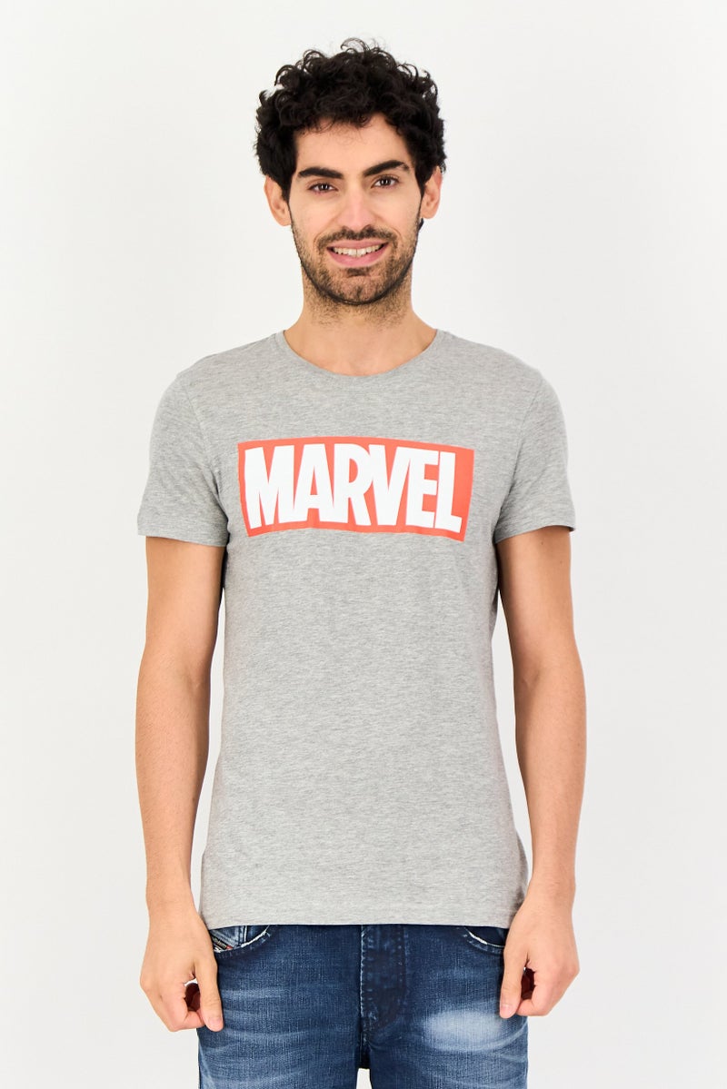 Difuzed x Marvel Men Crew Neck Short Sleeve Brand Logo T-Shirt, Grey - Image 1