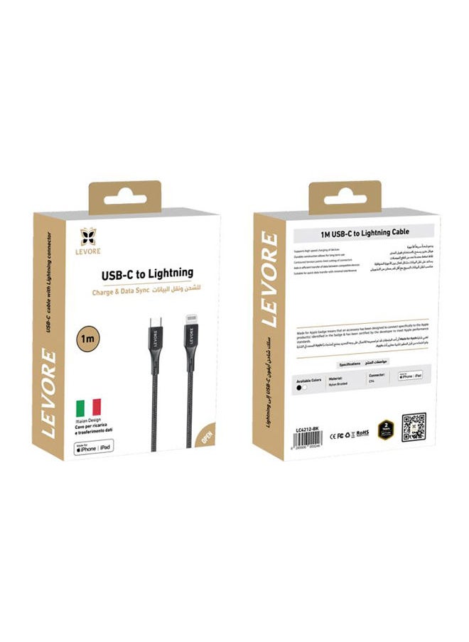 LEVORE - Levore USB-C to Lightning Nylon Cable MFI Certified 1m - Black - Image 1