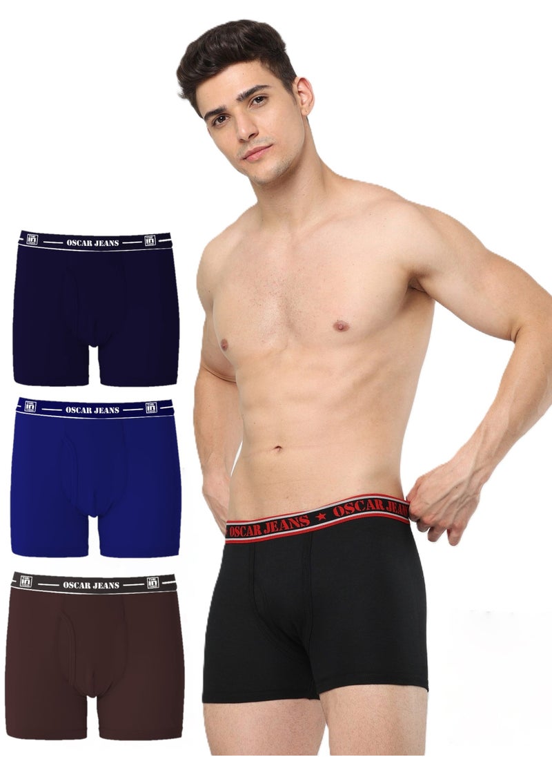 OSCAR JEANS Double-Knit 100% Cotton Mens Boxer Briefs Underwear Organic Ultrasoft Breathable Antibacterial 3 Pack  - Image 1