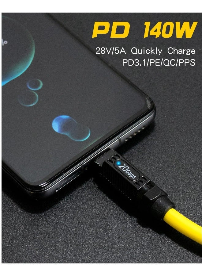 كابل USB C قصير إلى USB C بطول 20 سم / 7.8 بوصة، كابل شاحن USB C قصير بقوة 140 واط، كابل نوع C بسرعة 20 جيجابت في الثانية PD3.1، مع مؤشرات LED، يدعم 8K@60Hz لتقنية Thunderbolt 3، MacBook Pro، SSD خا