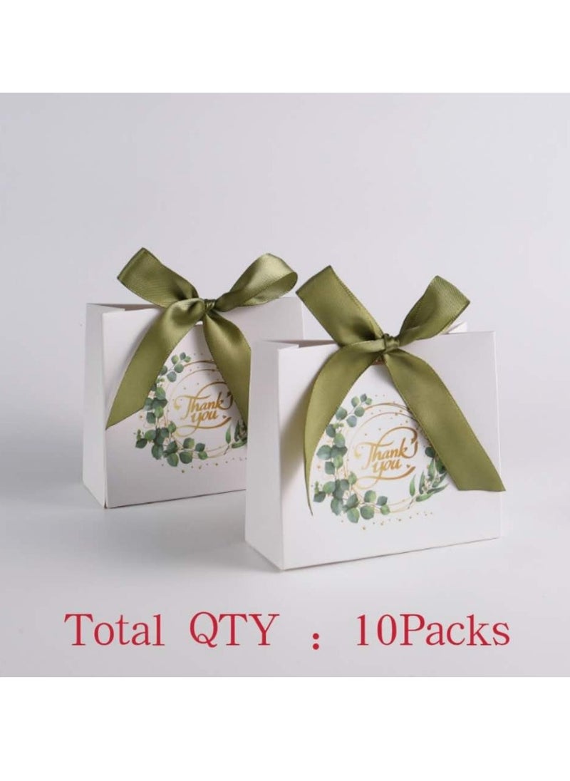 OASIS-TH 10 Pack Small Thank You Gift Bags Mini Thank You Favor Bags Bulk Small Paper Bags with Bow Ribbon Thank You Gift Wrap Bags for Birthday Baby Shower Wedding Party, Green  - Image 1