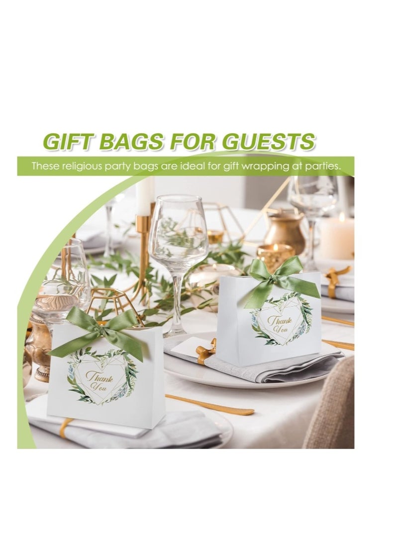 OASIS-TH 10 Pack Small Thank You Gift Bags Mini Thank You Favor Bags Bulk Small Paper Bags with Bow Ribbon Thank You Gift Wrap Bags for Birthday Baby Shower Wedding Party, Green  - Image 2