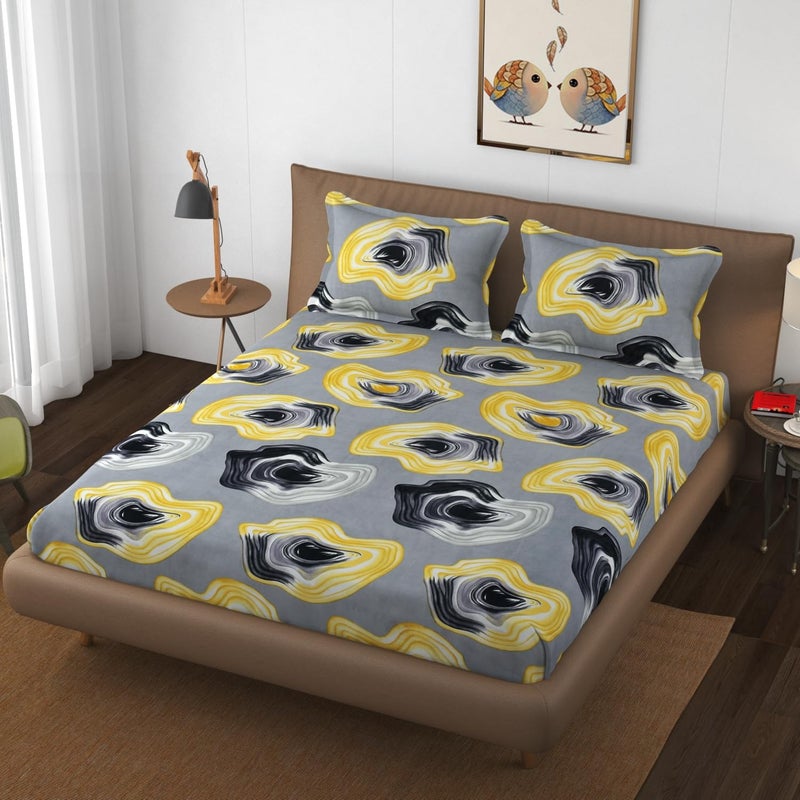 BLUSH & BLOOM Super Soft Cotton Feel All Round Elastic Fitted Double Bedsheet with 2 Pillow Covers- 72 x 78 x 8 Inches, 182 cm x 198 cm x 20 cm-Grey - Image 1