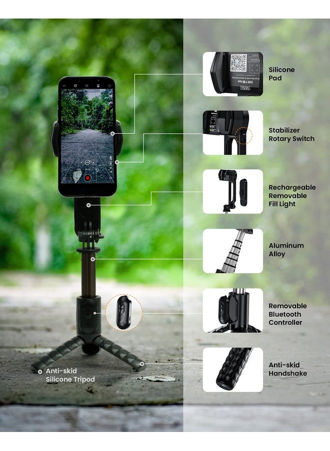 ESSAGER ESSAGER Gimbal Stabilizer with Detachable Fill Light for iPhone Android Smart Phone, Extendable Portable 1-Axis Selfie Stick Tripod with Wireless Remote with 360°Automatic Rotation  - Image 3
