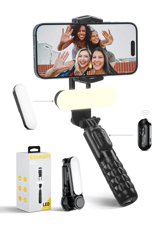 ESSAGER ESSAGER Gimbal Stabilizer with Detachable Fill Light for iPhone Android Smart Phone, Extendable Portable 1-Axis Selfie Stick Tripod with Wireless Remote with 360°Automatic Rotation  - Image 1