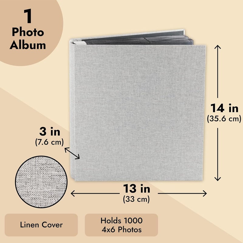 Pipilo Press Photo Album - 4x6, 1000 Pockets, Gray Linen Cover & Black Interior - Scrapbook & Photo Storage for Vertical & Horizontal Prints - Image 4