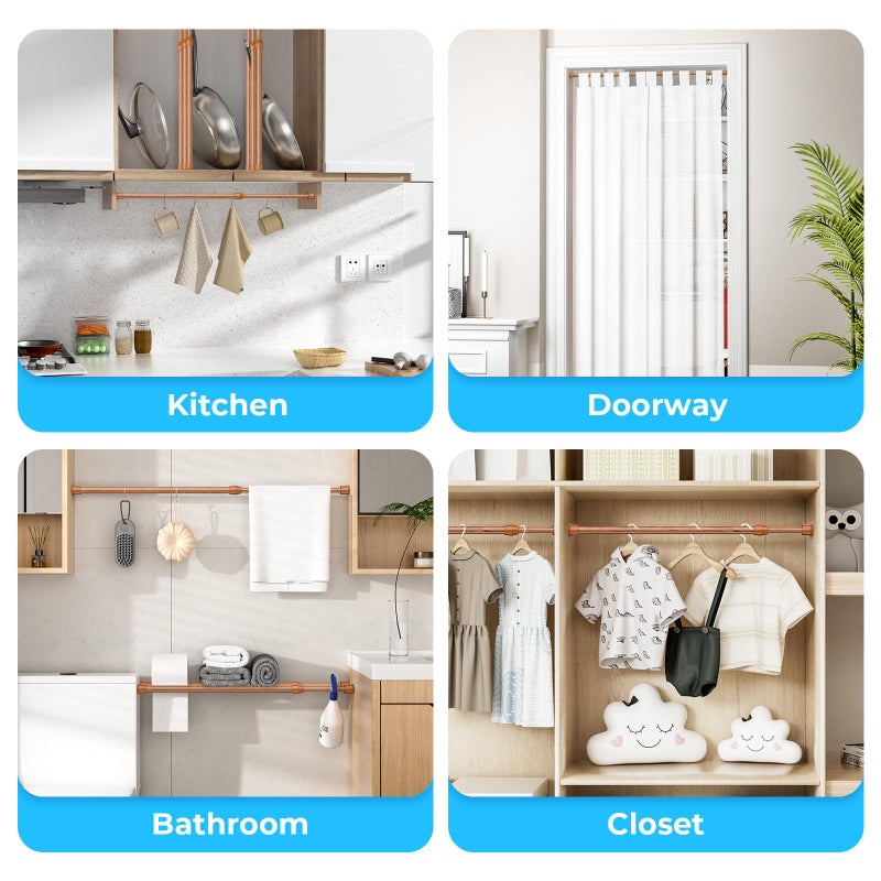 AIZESI 2PCS Curtain Rods Small Tension Rod 17 to 28 Inch Extendable Spring Curtain Rods Wood Color Tension Curtain Rod Short Spring Tension Rod for Window - Image 5