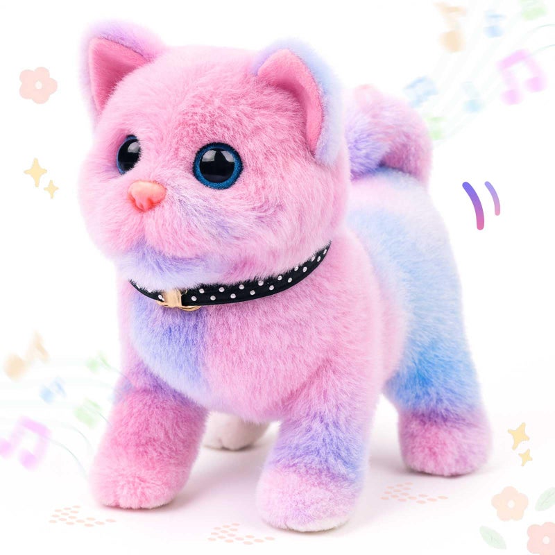 Easfan Walking Kitty Stuffed Animal Interactive Rainbow Cat Meowing Tail Wagging Head Nodding Educational Plush Toy Easter Christmas Birthday Gifts for Toddlers Kids Girls 7 - Image 3