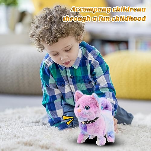 Easfan Walking Kitty Stuffed Animal Interactive Rainbow Cat Meowing Tail Wagging Head Nodding Educational Plush Toy Easter Christmas Birthday Gifts for Toddlers Kids Girls 7 - Image 5