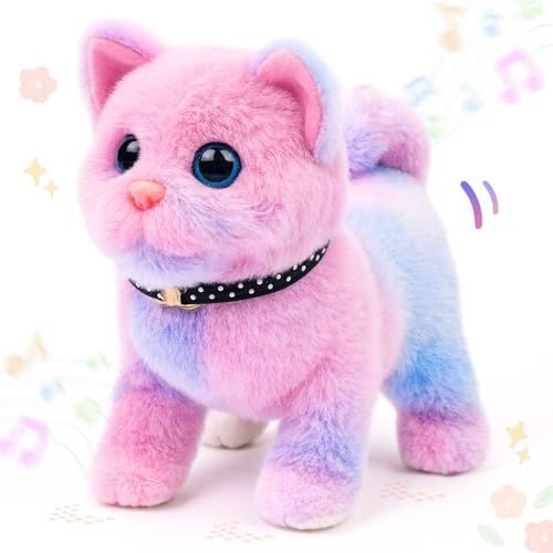 Easfan Walking Kitty Stuffed Animal Interactive Rainbow Cat Meowing Tail Wagging Head Nodding Educational Plush Toy Easter Christmas Birthday Gifts for Toddlers Kids Girls 7 - Image 1