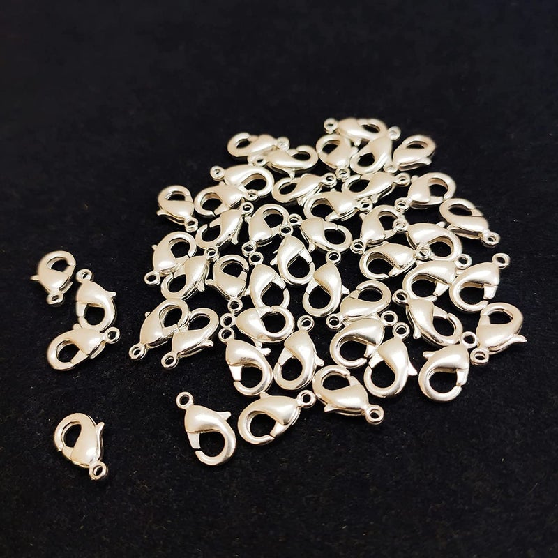 SIJCM Premium 12mm Lobster Clasp in Silver Ideal for Jewelry Making Findings and Fasteners Pack of 100 Pieces for Hobby Crafts and Jewelry Design - Image 2