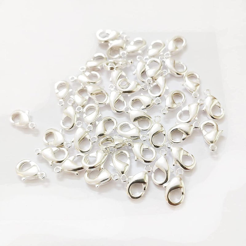 SIJCM Premium 12mm Lobster Clasp in Silver Ideal for Jewelry Making Findings and Fasteners Pack of 100 Pieces for Hobby Crafts and Jewelry Design - Image 1