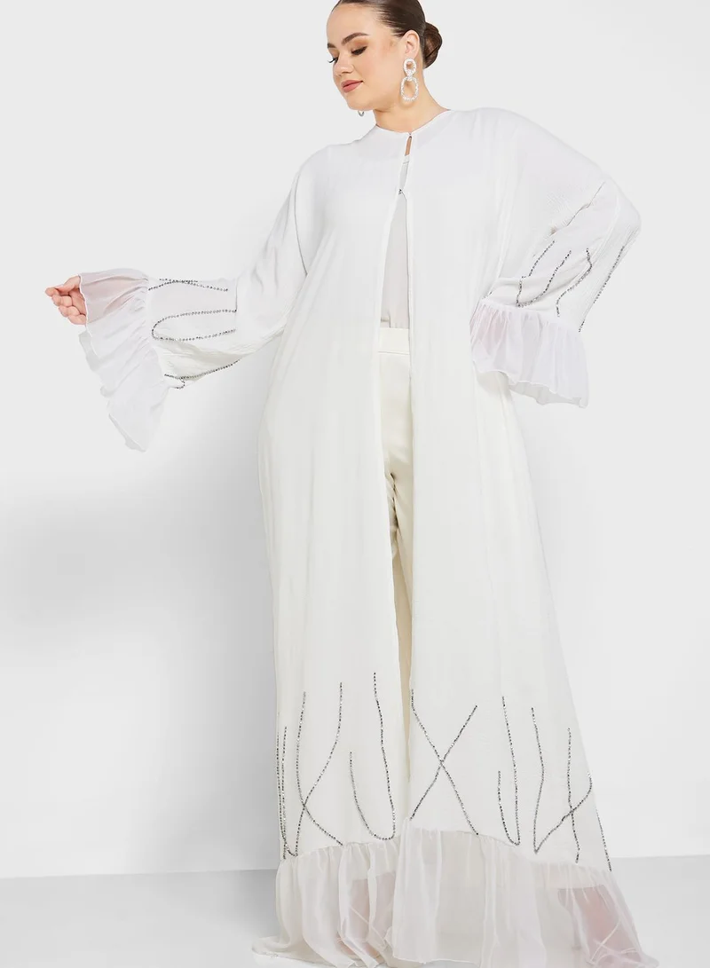 Hayas Closet Curve Ruffle Sleeve Embellished Abaya
