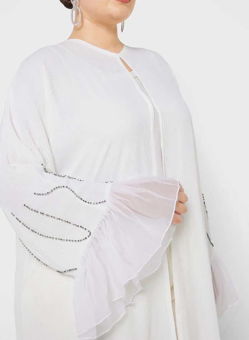 Hayas Closet Curve Ruffle Sleeve Embellished Abaya