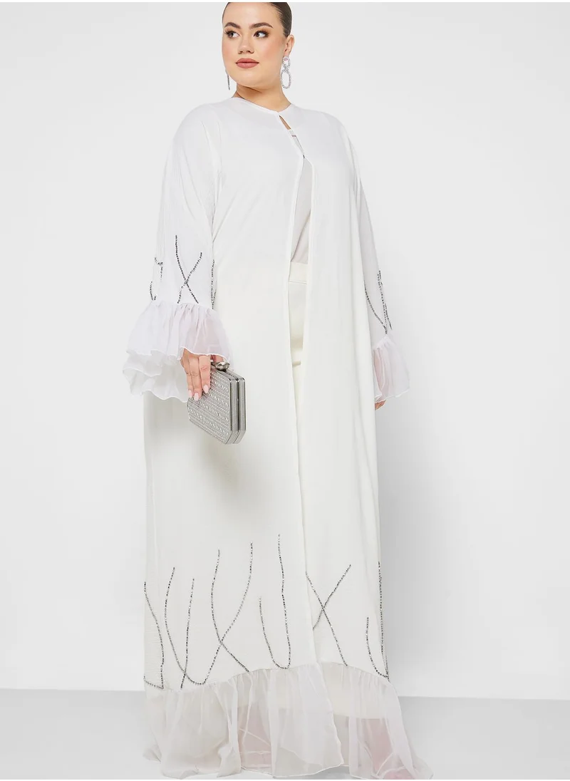 Hayas Closet Curve Ruffle Sleeve Embellished Abaya