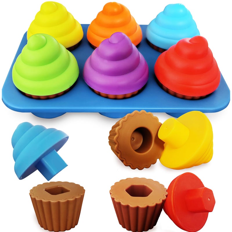 RAINBOW TOYFROG Cupcake Toy Toddler Toy Learning Colors and Shape-Shape Sorting Toys for Toddlers-Geometry Manipulatives Toddler Sensory Toys for kids 1-3 - child Montessori Toys for 18 month old girls boys - Image 1