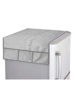 Kuber Industries Kuber Industries Floral Print Fridge Cover With Side Pockets|Fridge Top Cover|Refrigerator Cover|Washable Cotton Material|6 Utility Pockets (Silver)  - Image 1