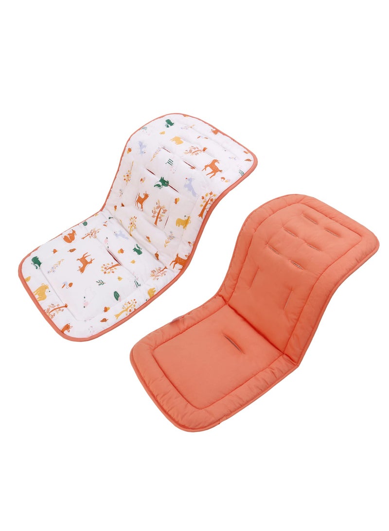 Captaintech Reversible Toddler Stroller Cushion Soft Cotton Mat Universal Fit 34x78 cm Animal Print Orange 1 Pack - Image 1