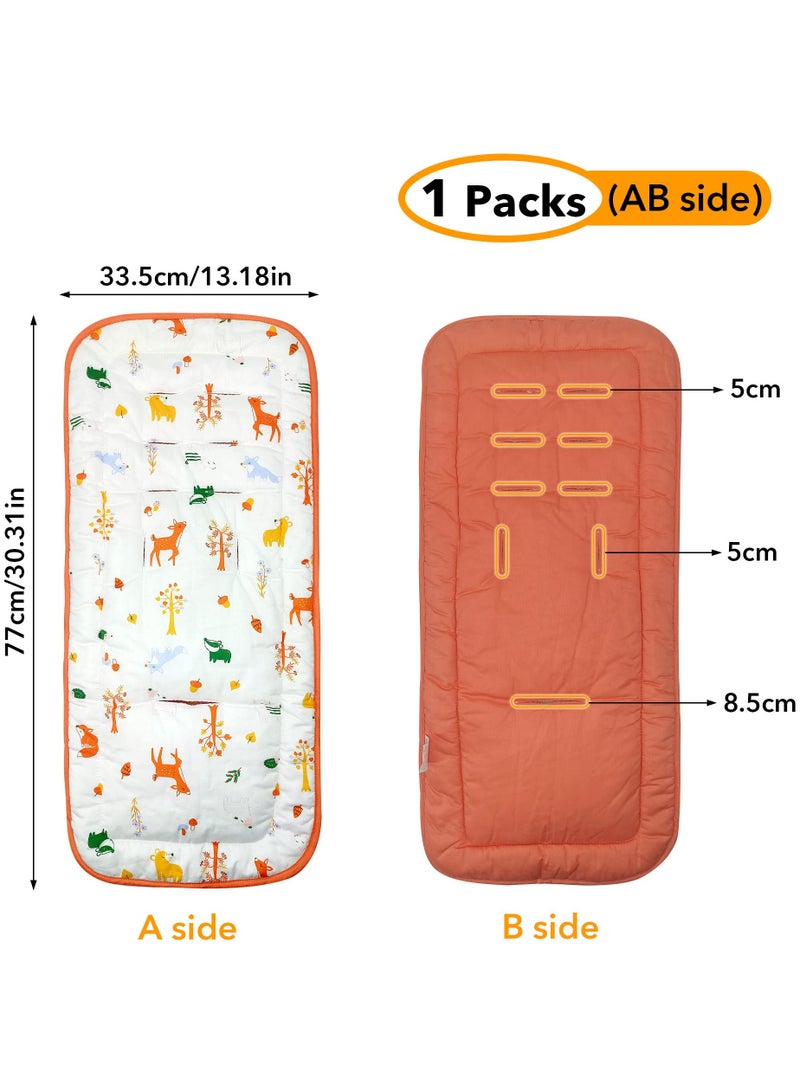 Captaintech Reversible Toddler Stroller Cushion Soft Cotton Mat Universal Fit 34x78 cm Animal Print Orange 1 Pack - Image 2