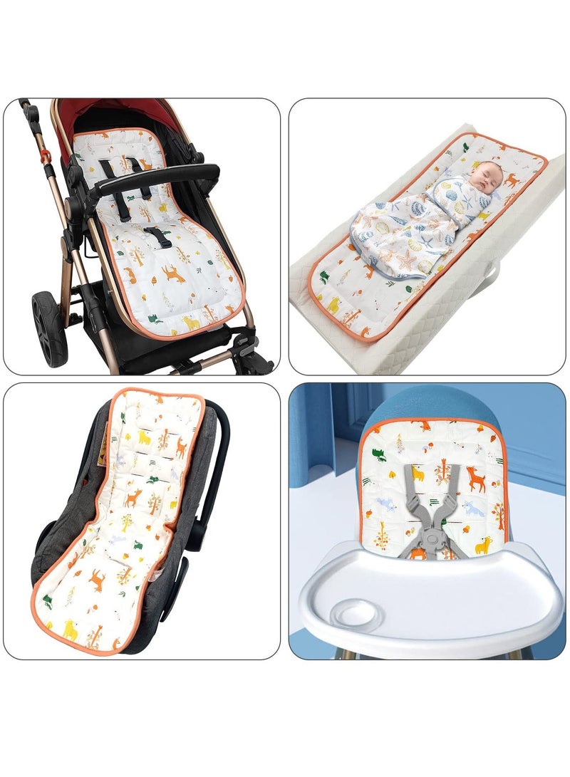 Captaintech Reversible Toddler Stroller Cushion Soft Cotton Mat Universal Fit 34x78 cm Animal Print Orange 1 Pack - Image 5