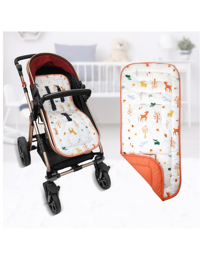 Captaintech Reversible Toddler Stroller Cushion Soft Cotton Mat Universal Fit 34x78 cm Animal Print Orange 1 Pack - Image 4