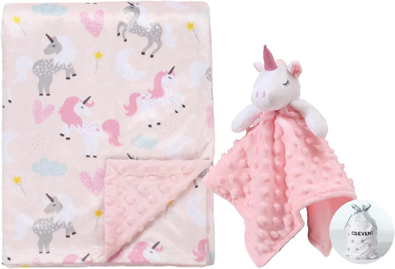 CREVENT Soft Cozy Baby Blankets for Boys and Girls + Security Blanket, Set with Gift Bag, Newborn Essentials (Unicorn) - Image 1
