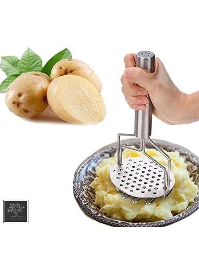 Happy Home - Potato Masher Dual Pressure Design Handheld Stainless Steel Kitchen Tool for Mashed Potatoes - Silver - Image 1