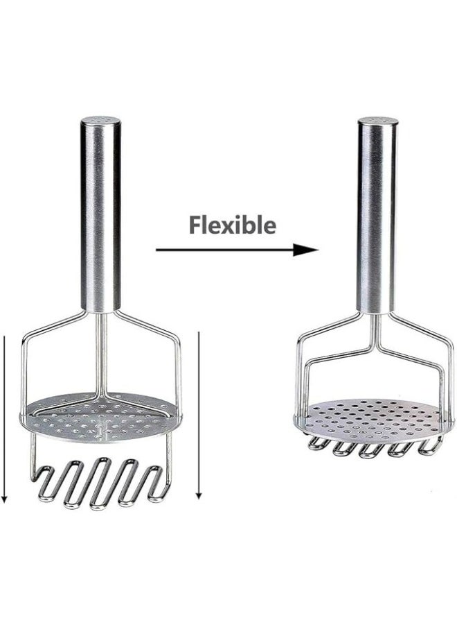 Happy Home - Potato Masher Dual Pressure Design Handheld Stainless Steel Kitchen Tool for Mashed Potatoes - Silver - Image 1