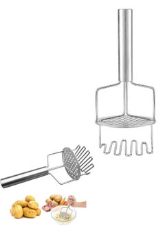 Potato Masher Dual Pressure Design Handheld Stainless Steel Kitchen Tool for Mashed Potatoes - Silver