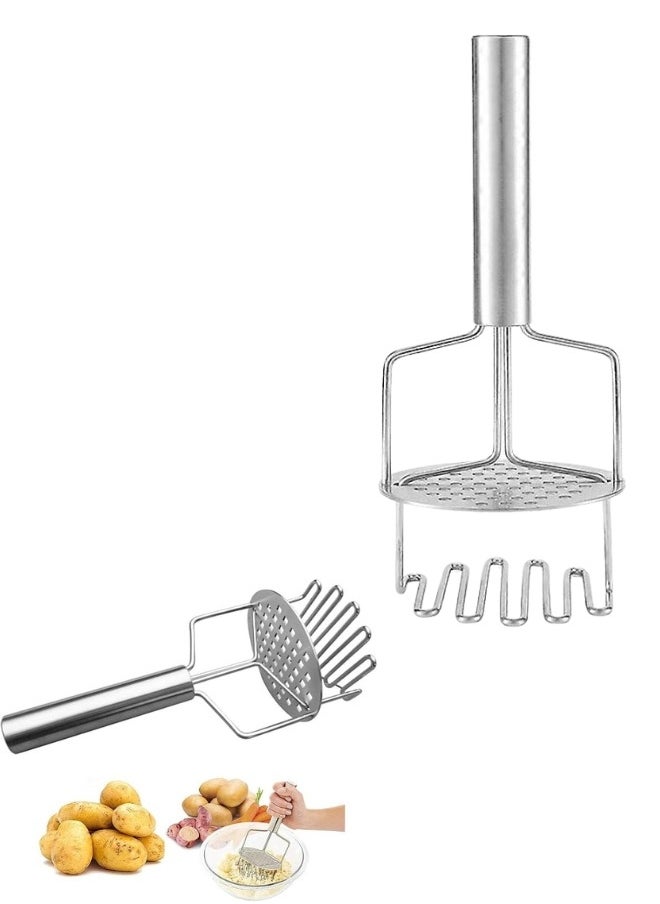 Happy Home - Potato Masher Dual Pressure Design Handheld Stainless Steel Kitchen Tool for Mashed Potatoes - Silver - Image 1