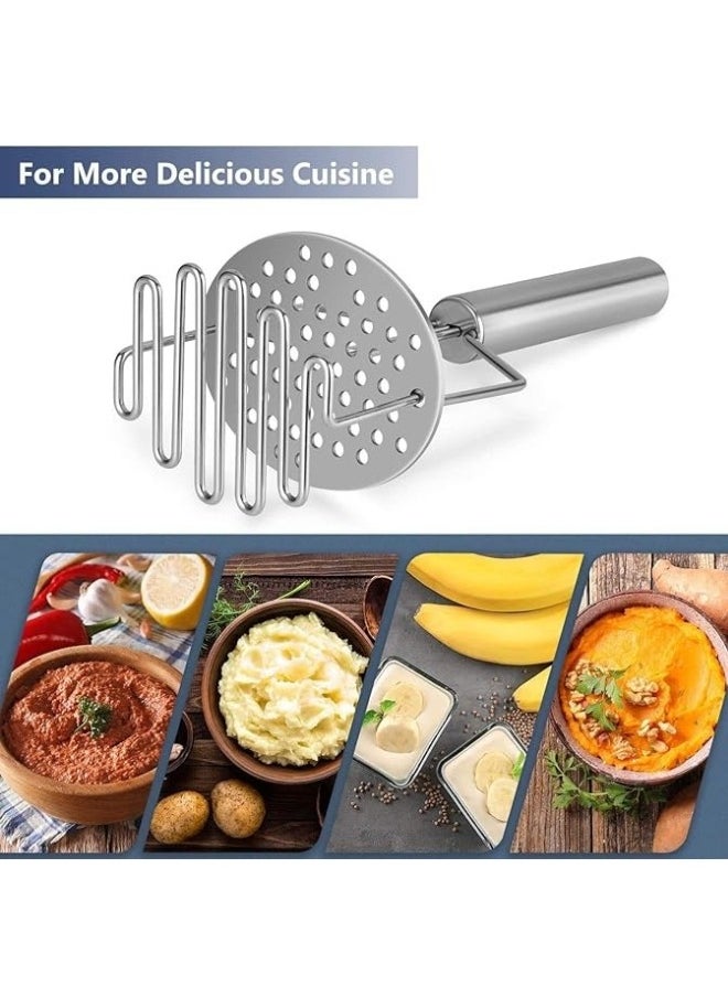 Happy Home - Potato Masher Dual Pressure Design Handheld Stainless Steel Kitchen Tool for Mashed Potatoes - Silver - Image 1