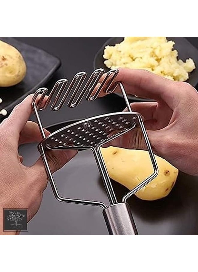 Happy Home - Potato Masher Dual Pressure Design Handheld Stainless Steel Kitchen Tool for Mashed Potatoes - Silver - Image 1